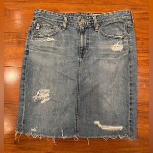 AG Adriano Goldschmied Blue Distressed Pencil Skirt